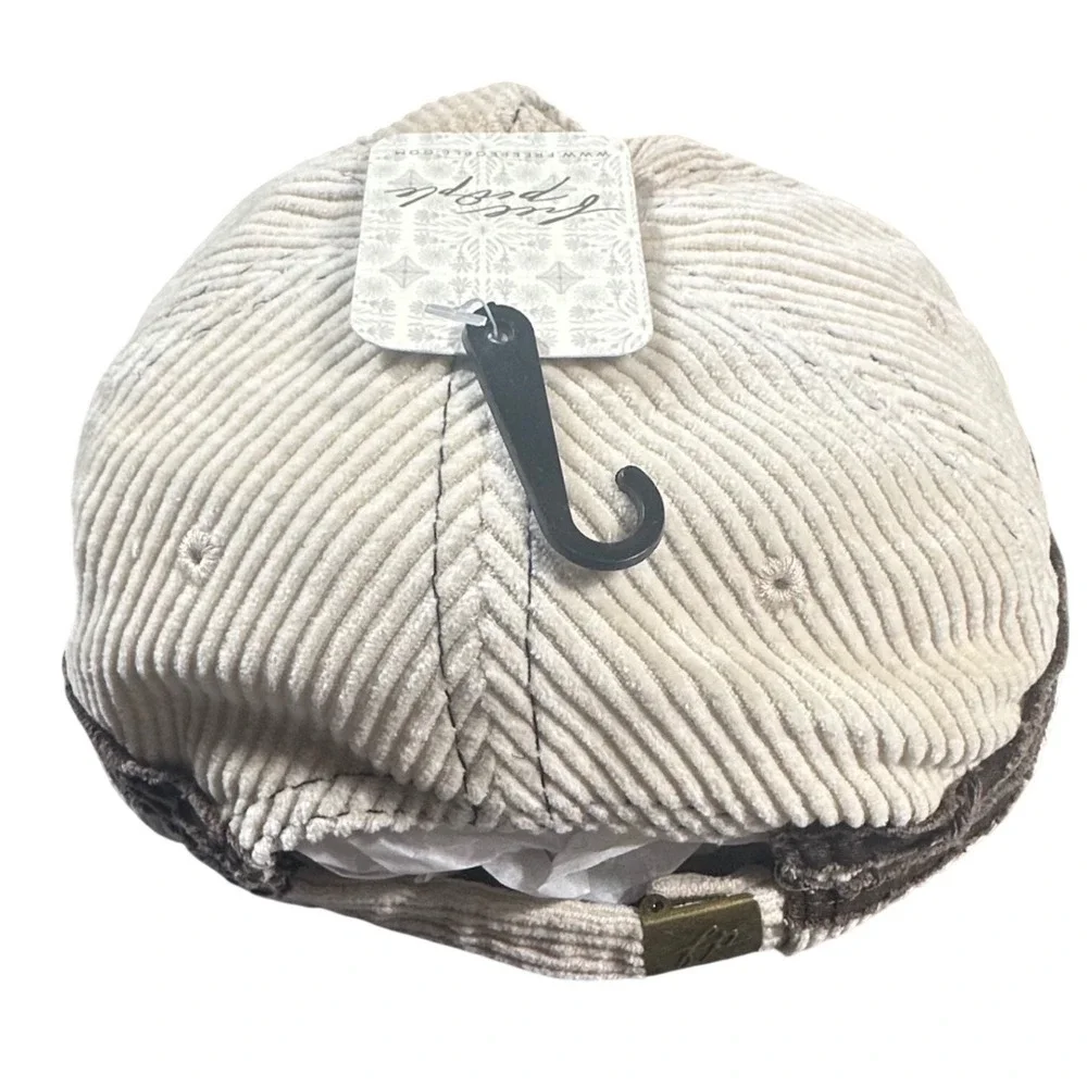 Free People Hollie Varsity Hat NWT Womens OS Ivory Corduroy 84 Baseball Cap